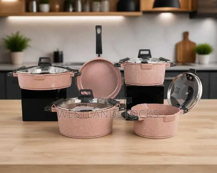 5-Piece Ceramic Cookware Set, Featuring Stylish Speckled Stone