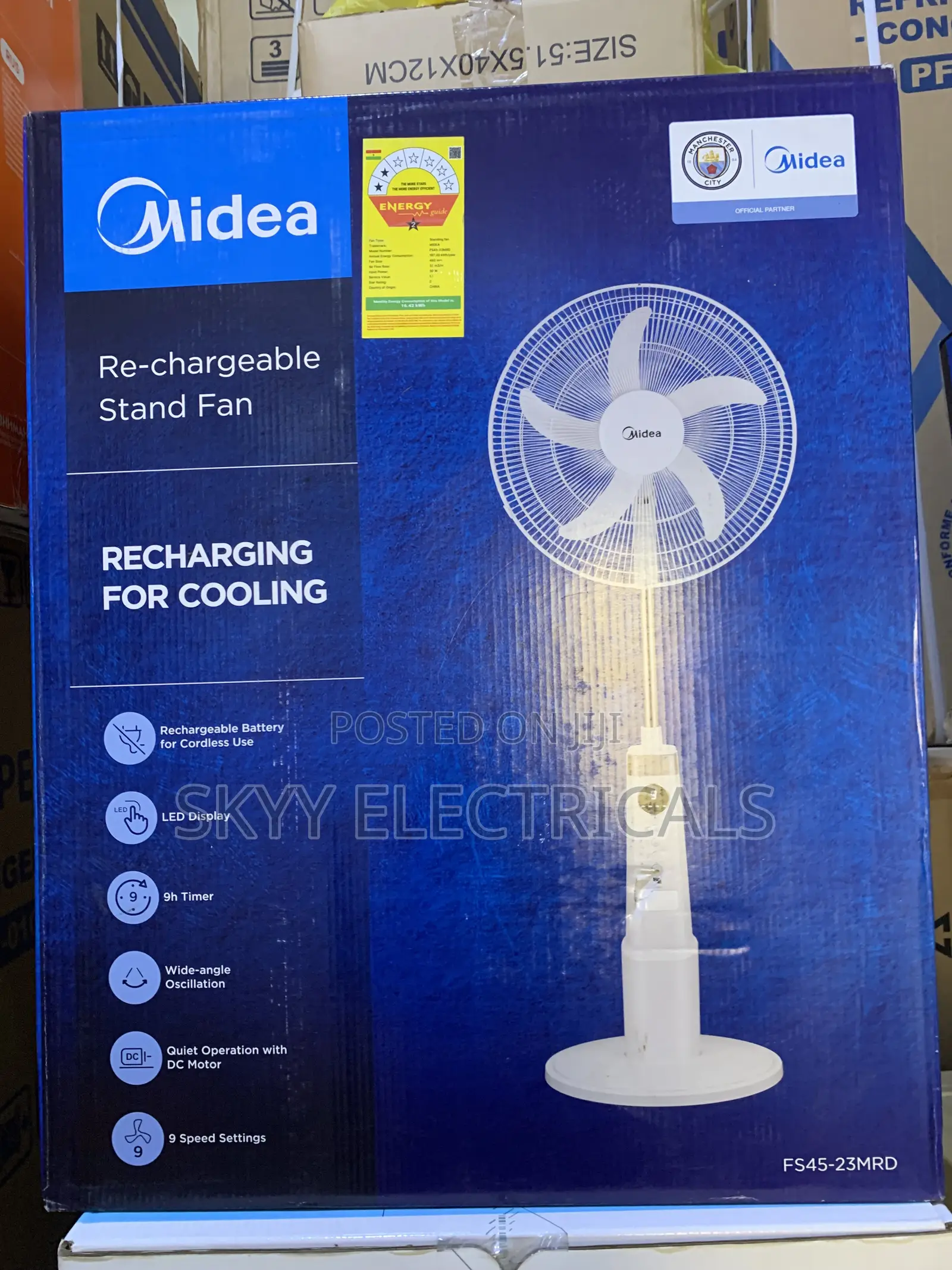 Available Midea 18inch Standing Rechargeable Fan