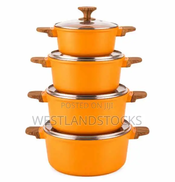 Non-Stick Pot Set With Wood-Look Handles and Glass Lid