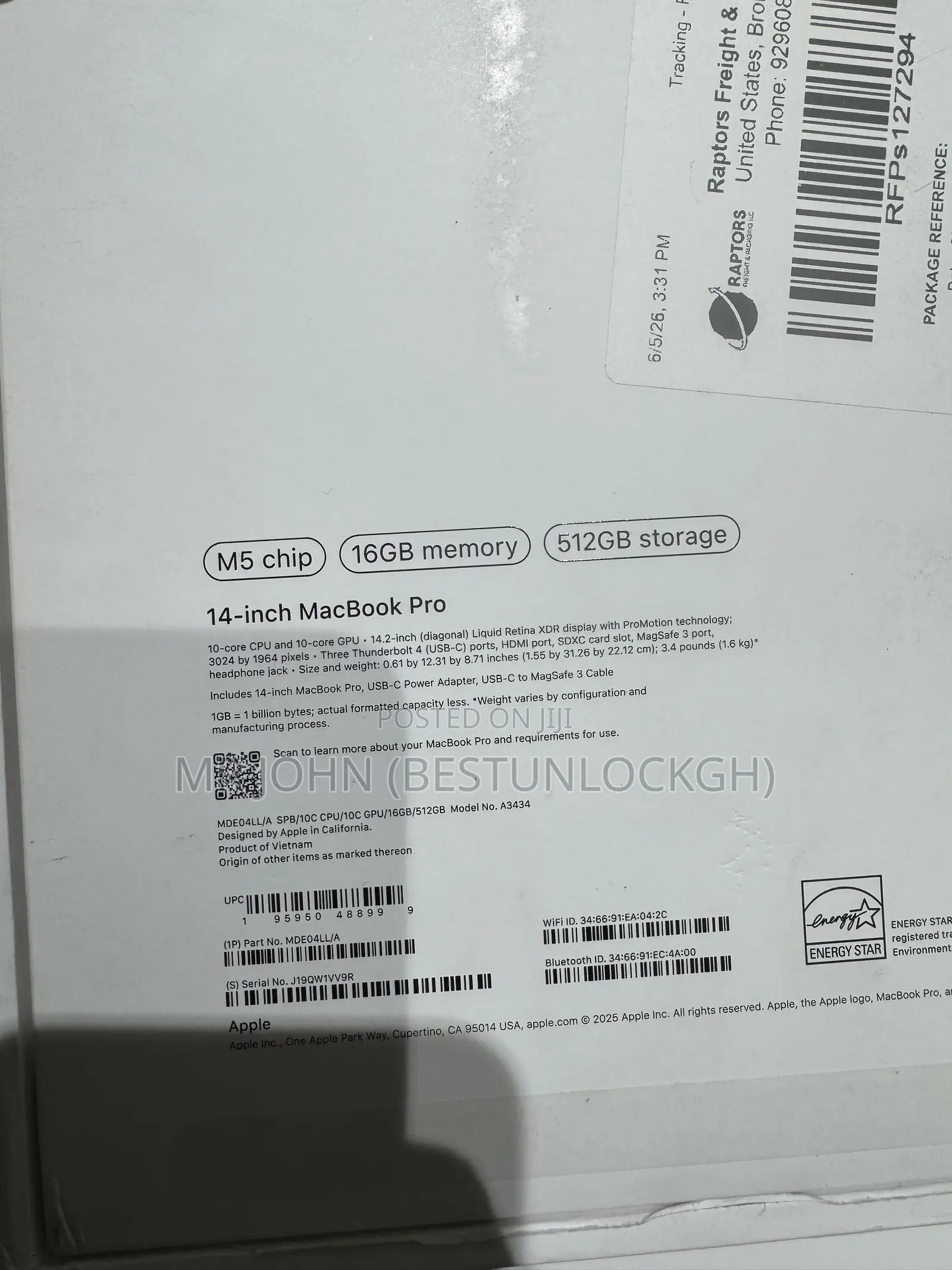 New Laptop Apple MacBook Pro 2025 M5 16GB Apple M5 SSD 512GB