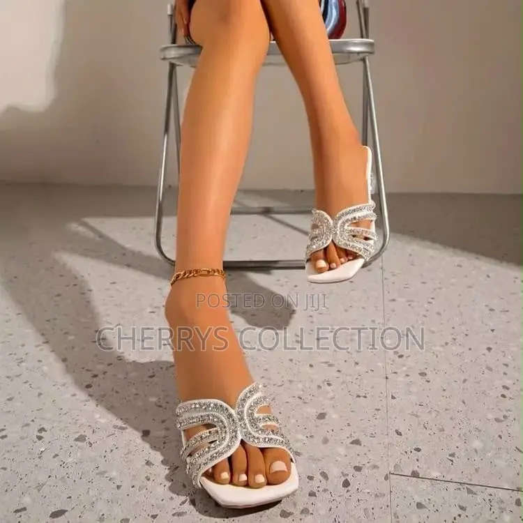 Women’s Rhinestone Crystal Block Heel Slide Sandals