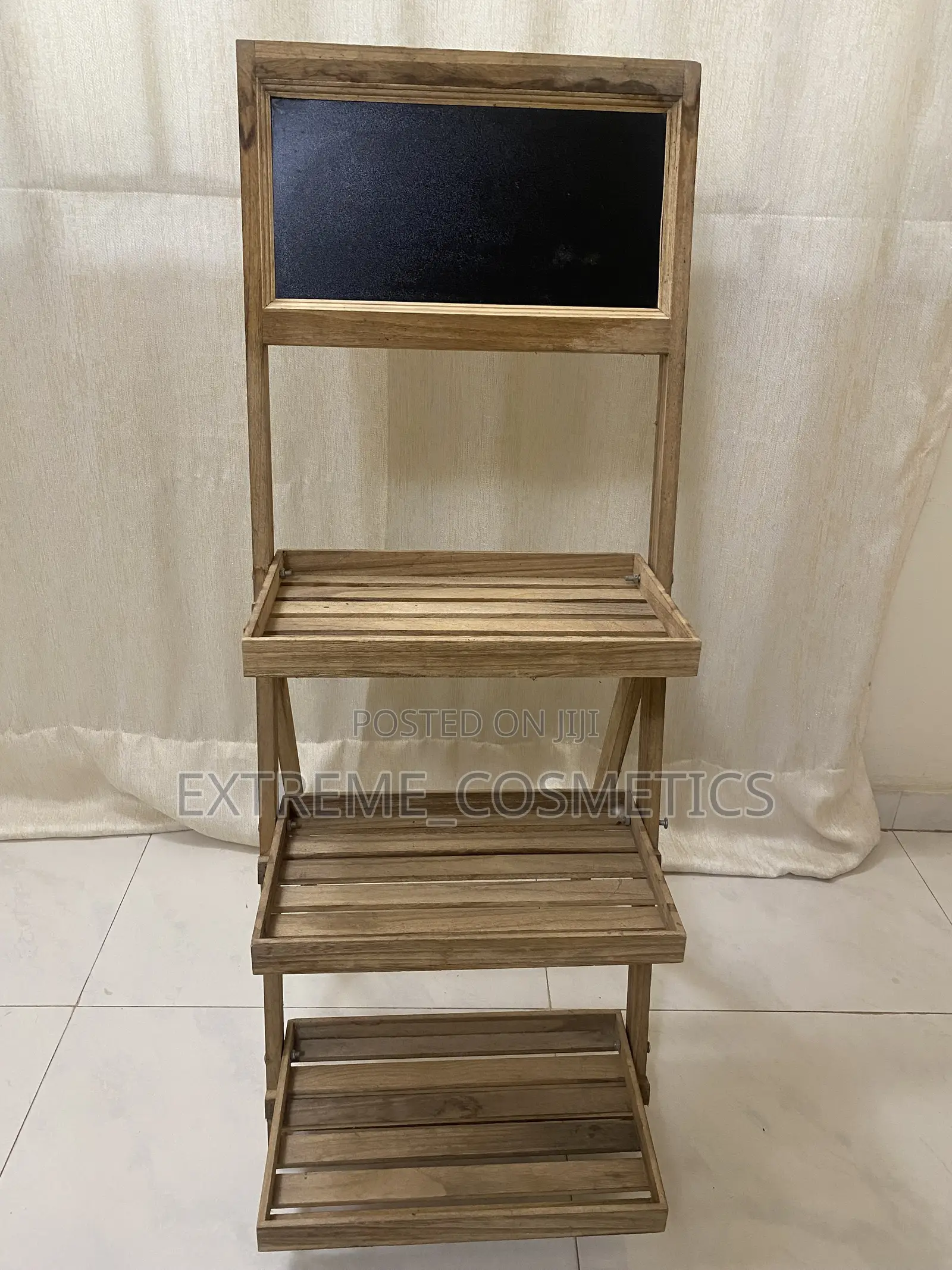 Wooden Display Stand or Tiered Shelf Unit With a Chalkboard Area