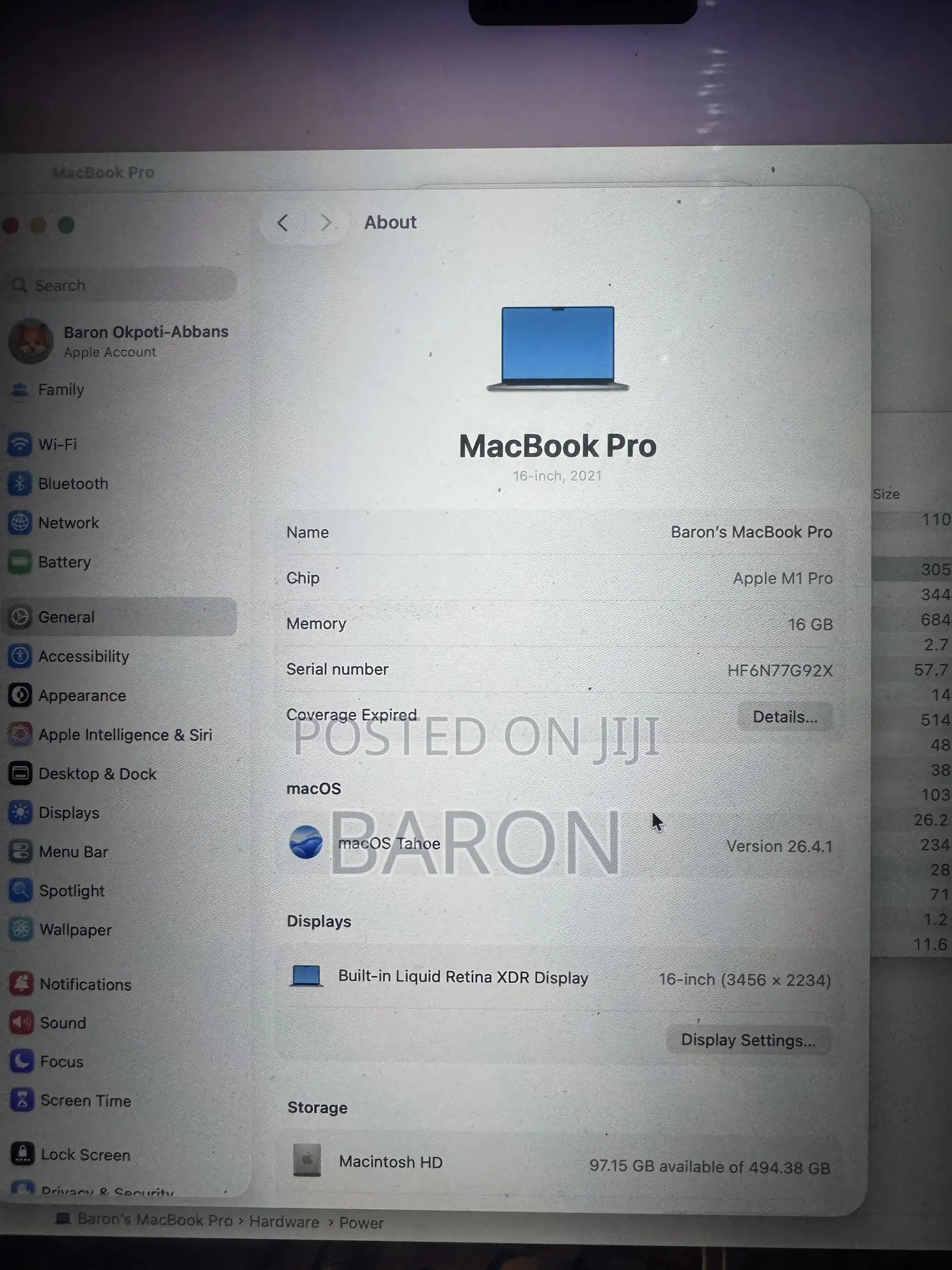 Laptop Apple MacBook Pro 2021 M1 16GB Apple M1 Pro SSD 512GB