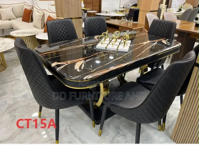 6 Seater Black Marble Dining Table