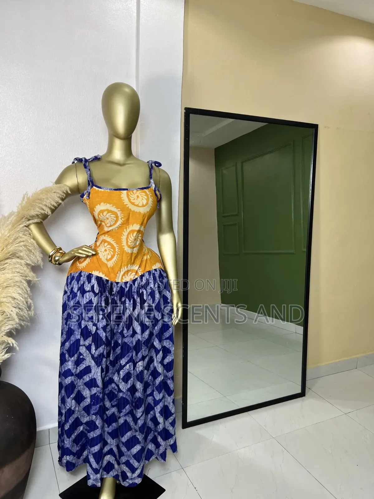 Gathered 2 Tone Adire Dress