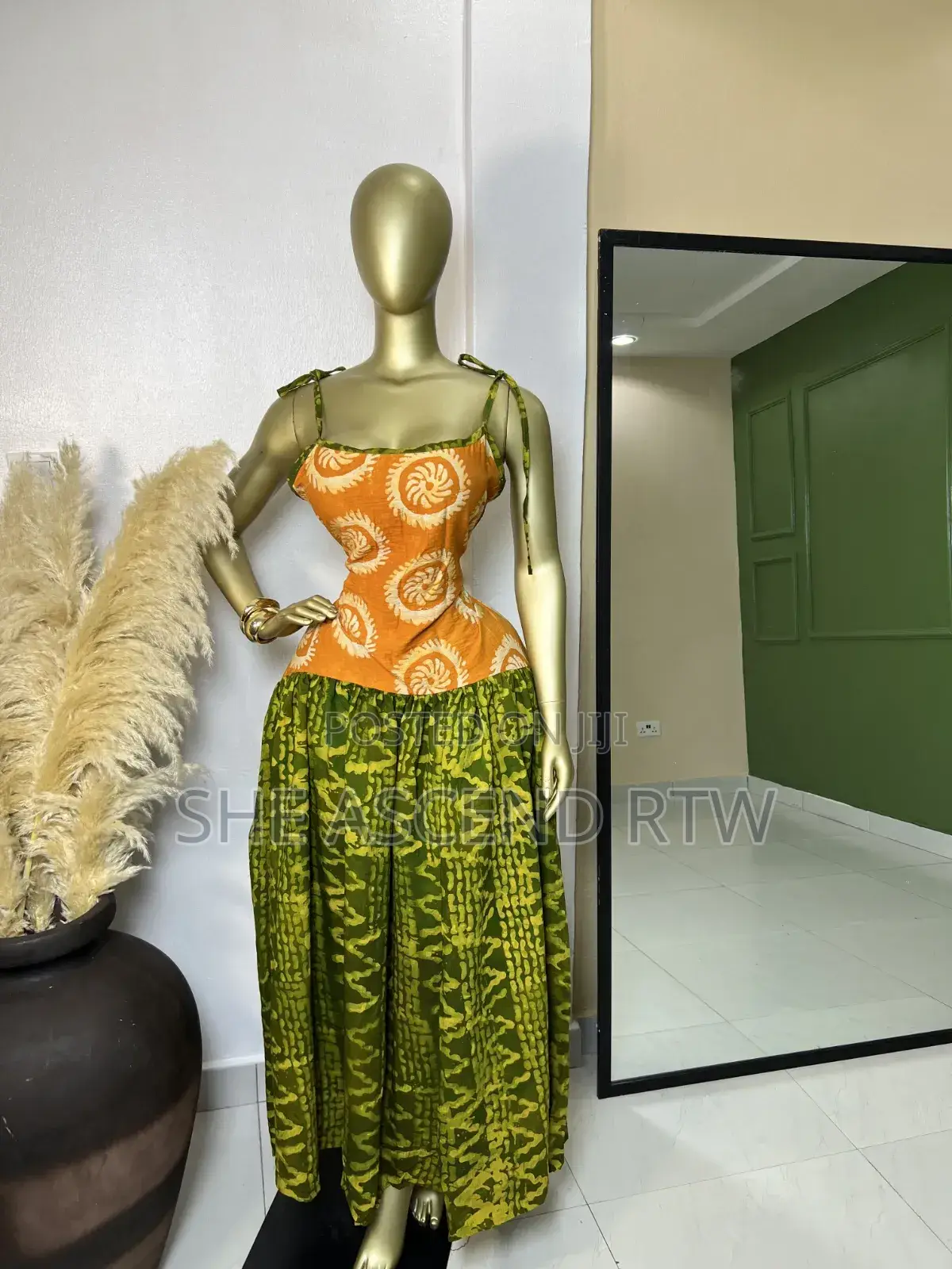 Gathered 2 Tone Adire Dress
