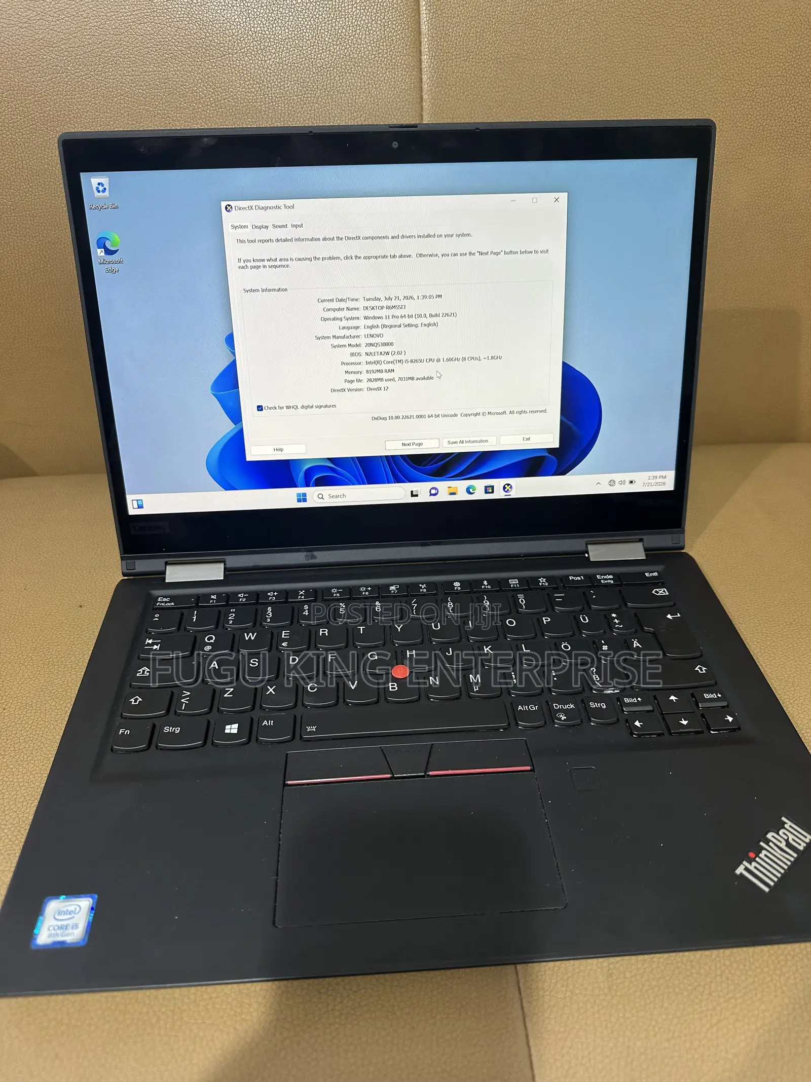 Laptop Lenovo ThinkPad X390 Yoga 8GB Intel Core i5 SSD 256GB