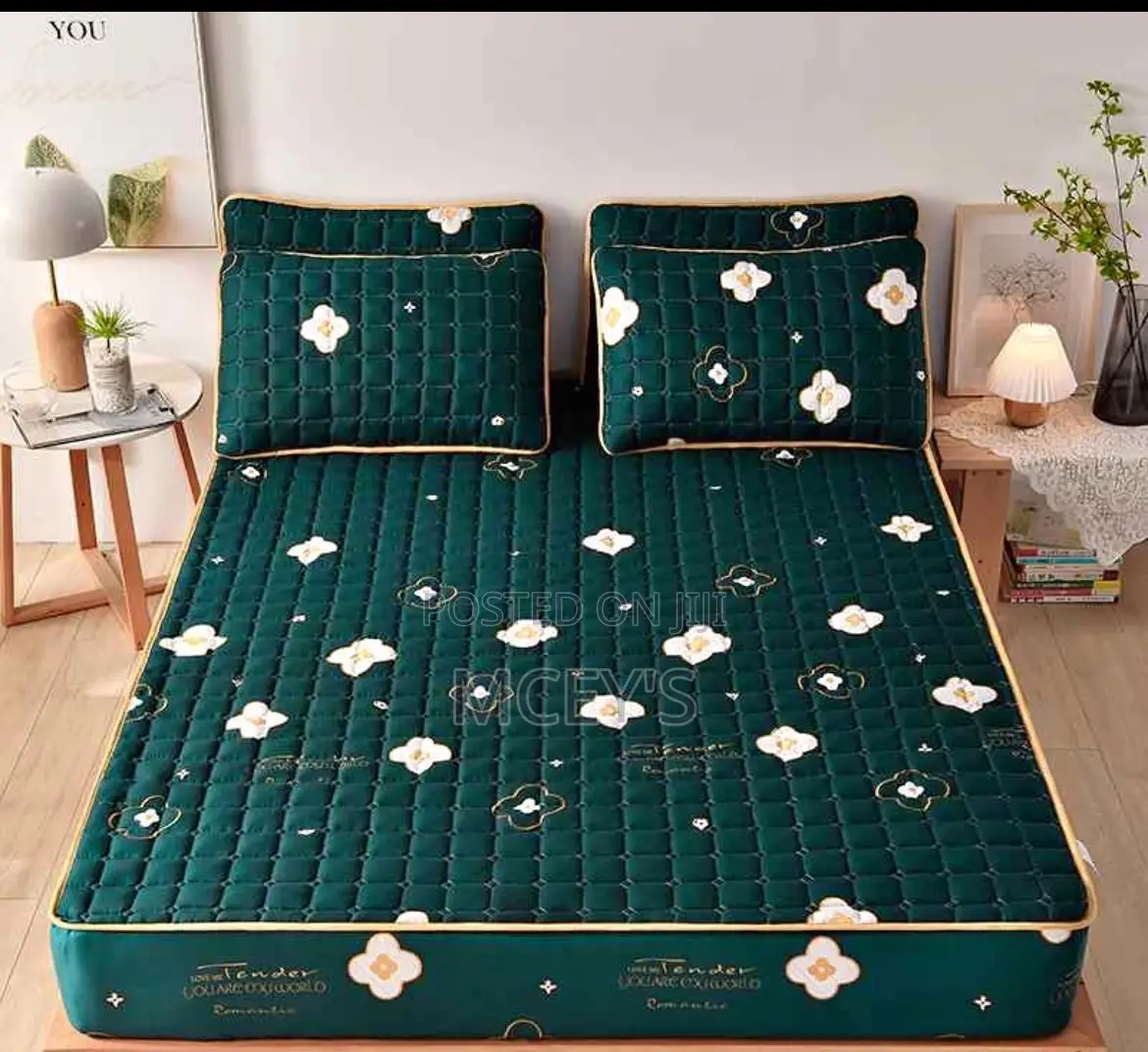 Green With Design Waterproof Mattress Protector King