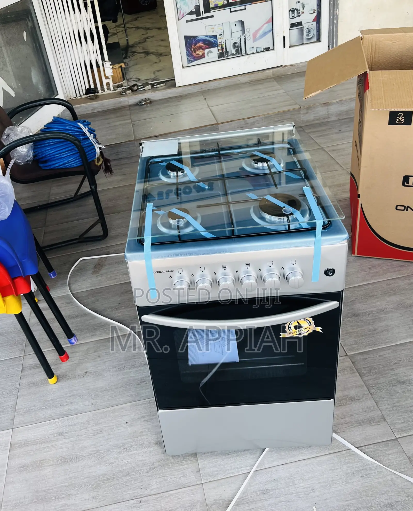 Unique Volcano 4 Gas Burner With Grill(Glass Lid )