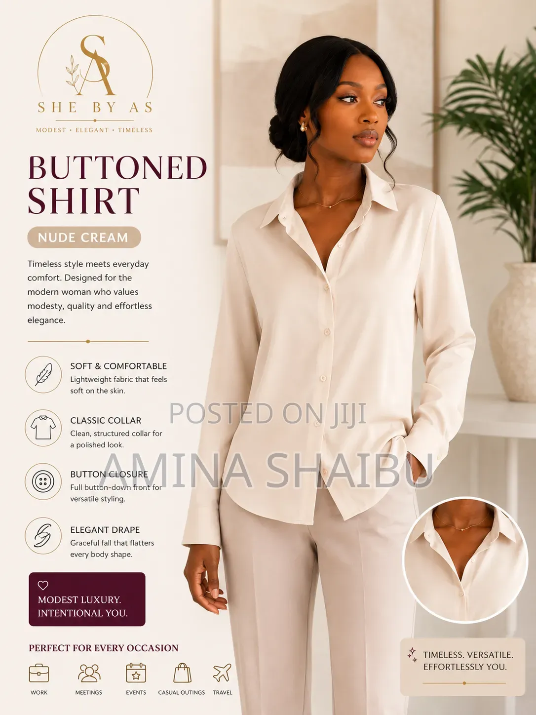 She by as - Women’S Classic Beige Buttoned Shirts