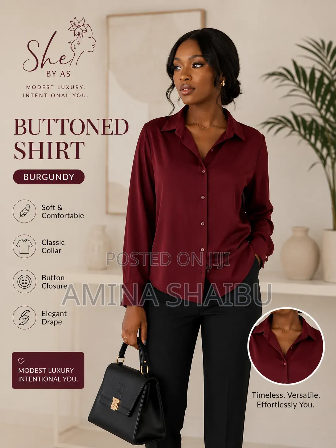 She by as - Women’S Classic Burgundy Buttoned Shirts