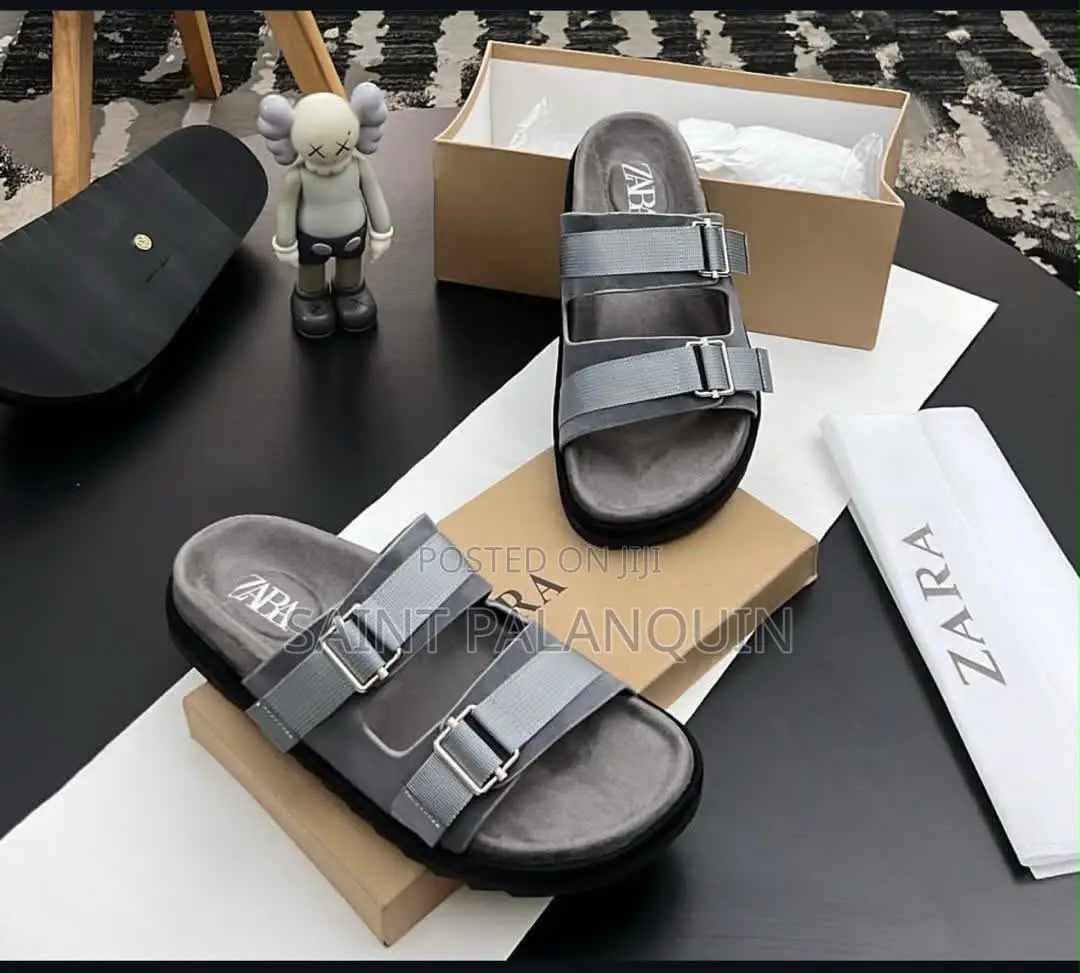 Double-Buckle Suede Slide Sandal