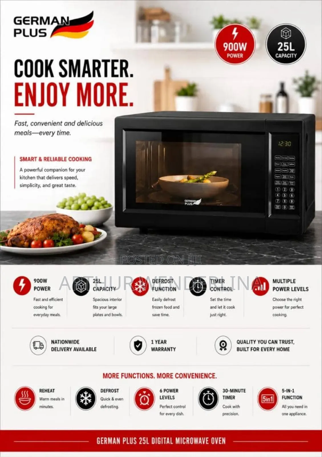 German Plus 25 Digital Countertop Microwave Oven With Grill Function
