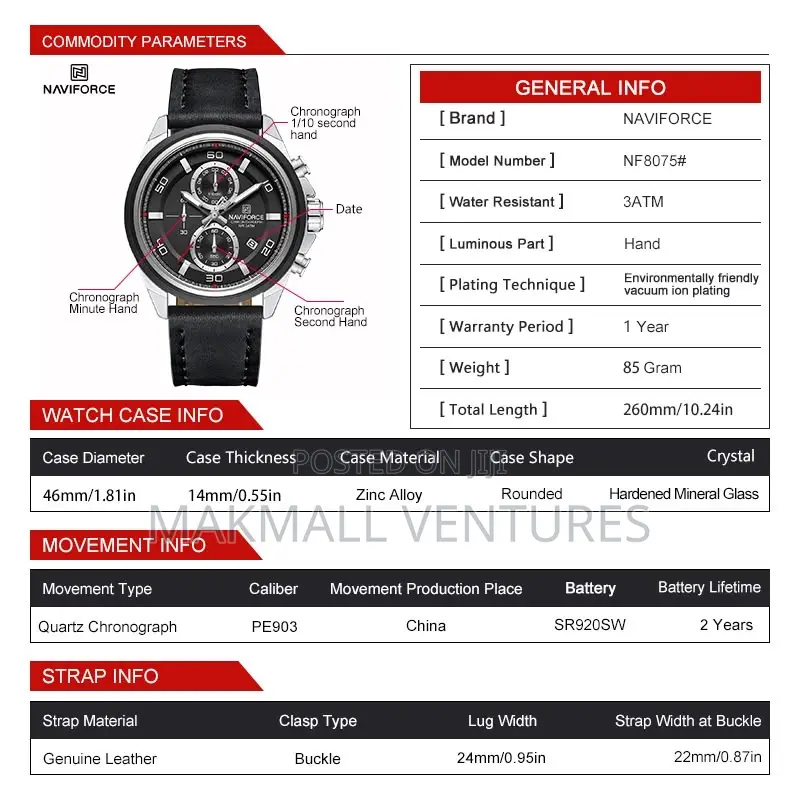Naviforce Men Leather Chronograph Watch (NF 8075)