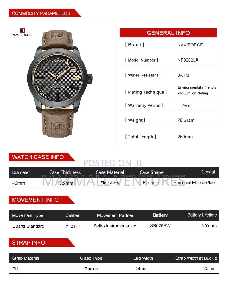 Naviforce Leather Watch (NF 9202L)