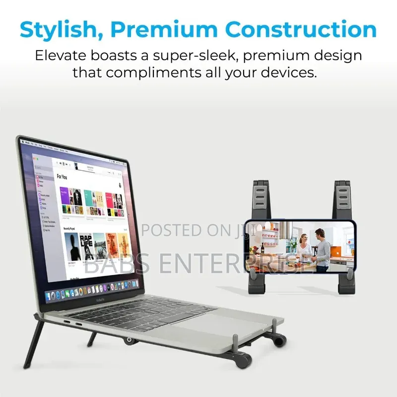 Promate Aluminum Multi-Angle Origami Laptop Stand Grey