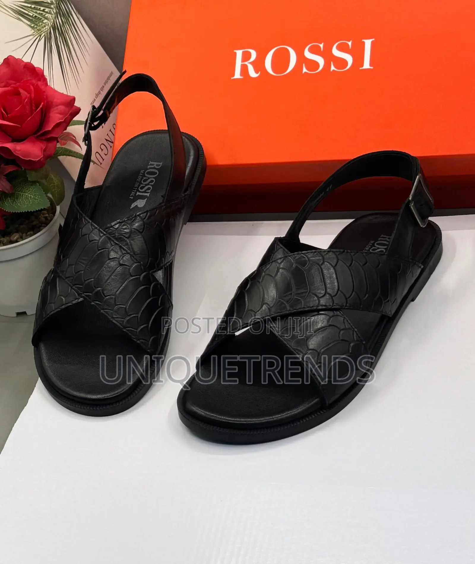 ROSSI Men’s Black Leather Sandals