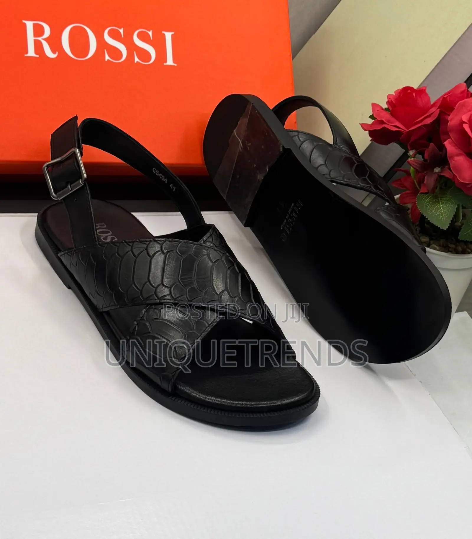 ROSSI Men’s Black Leather Sandals