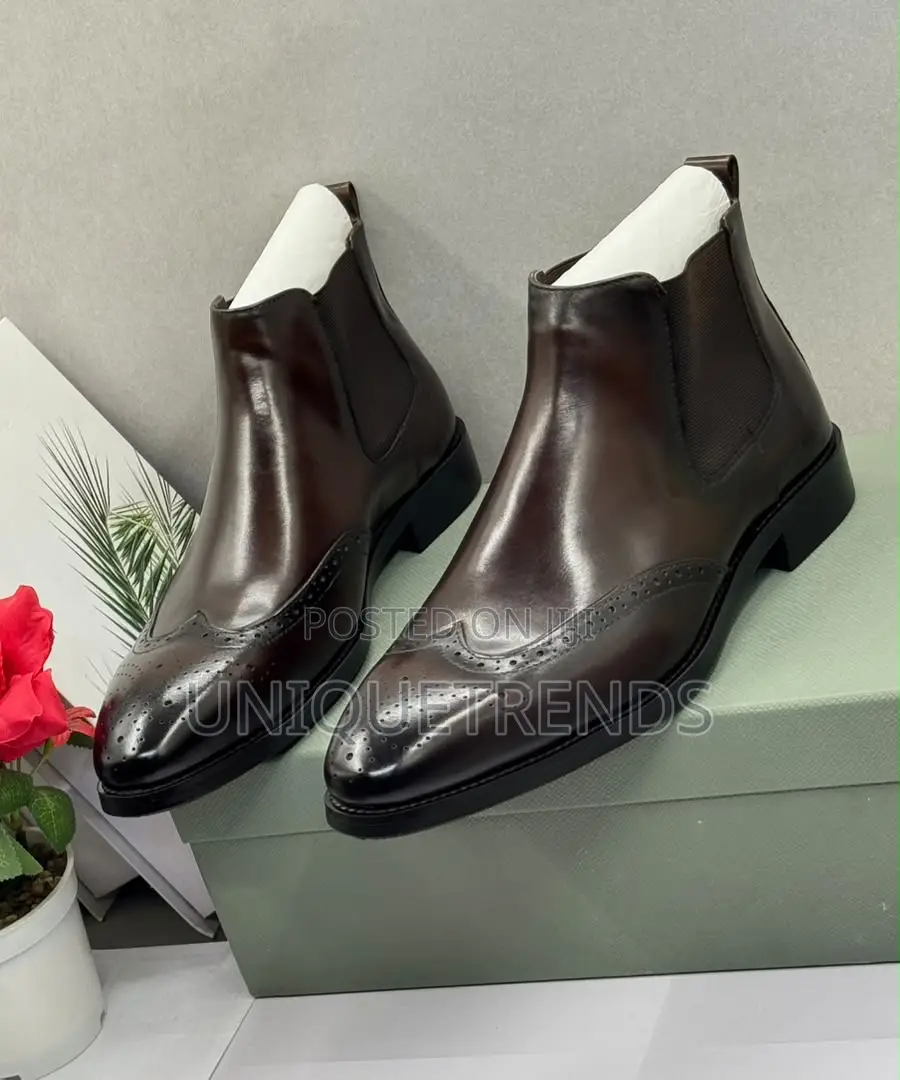 Executive Berluti Leather Brogue Chelsea Boots (Brown)