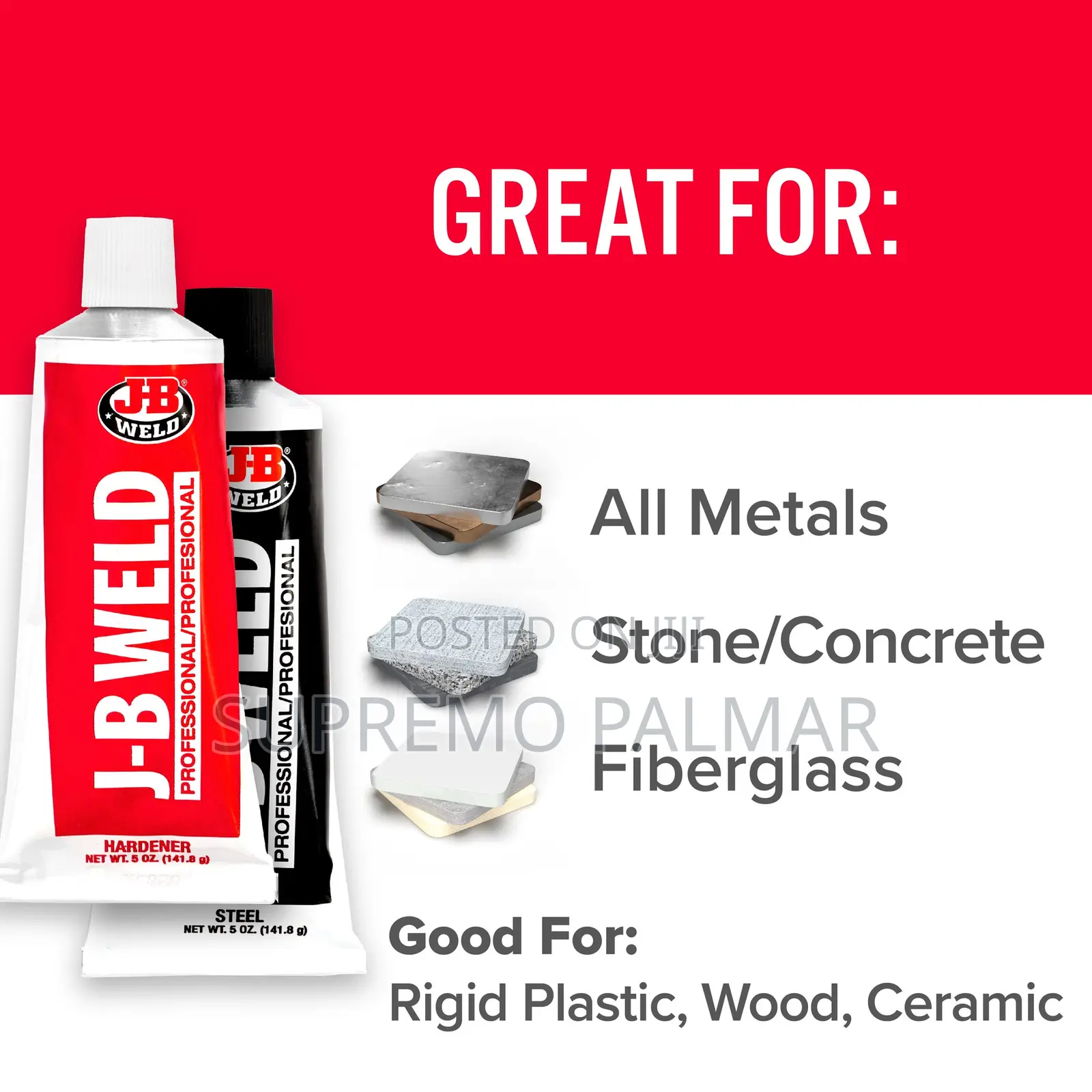 J-B Weld Steel Reinforced Epoxy, Metal, Plastic, Wood Concrete .