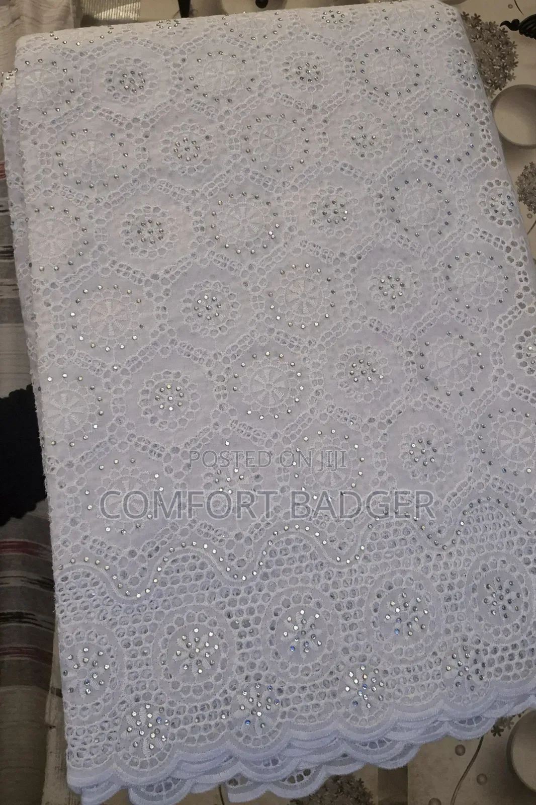 Pure White Voile Lace With Rhinestone Embellishments