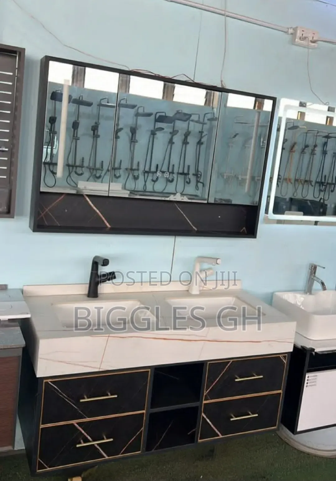 Double Vanity Marble Cabinet Basin With Led Mirror