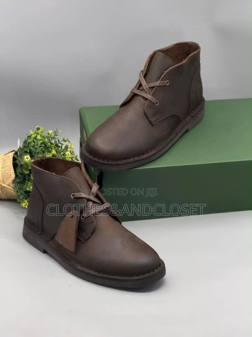 Brown Leather Clarks Desert Boots, a Classic Two-Eyelet Chukka Design