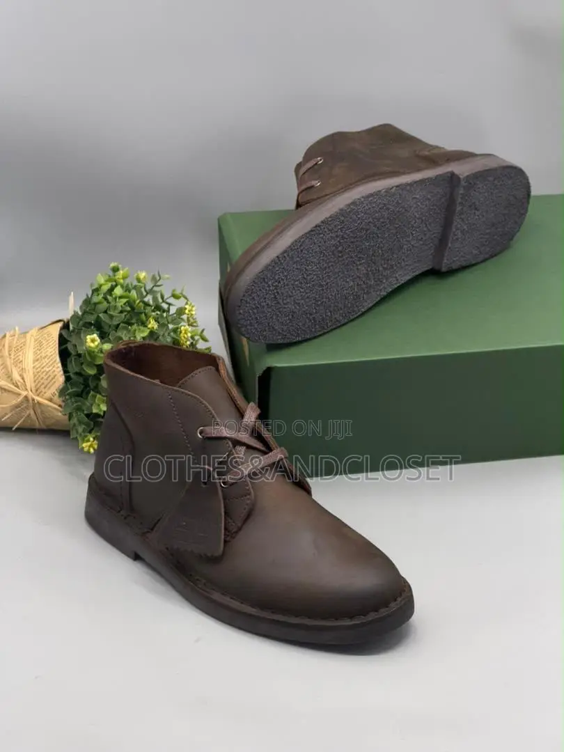 Brown Leather Clarks Desert Boots, a Classic Two-Eyelet Chukka Design