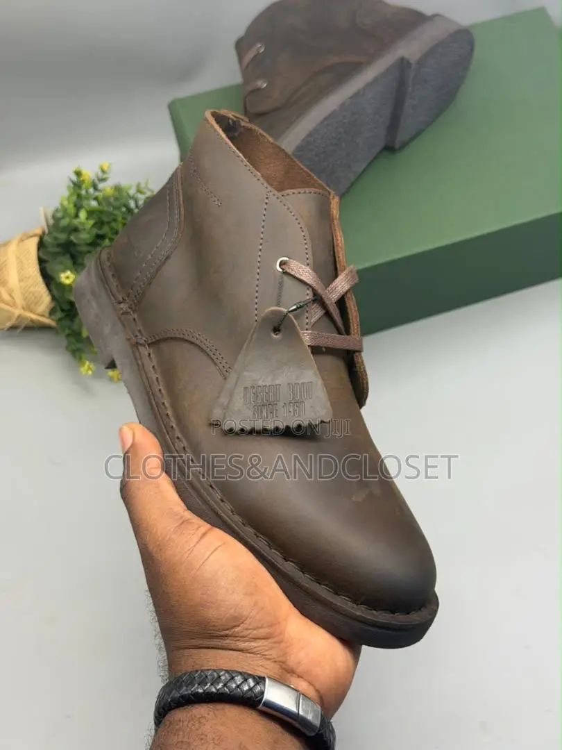 Brown Leather Clarks Desert Boots, a Classic Two-Eyelet Chukka Design