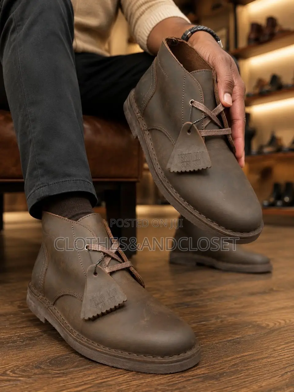 Brown Leather Clarks Desert Boots, a Classic Two-Eyelet Chukka Design