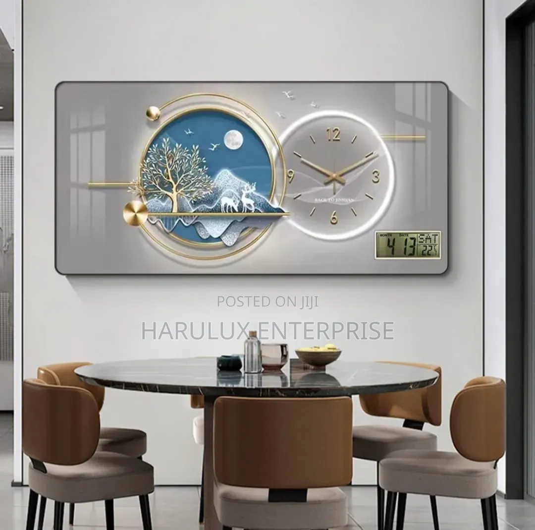 Modern Luxury LED Wall Clock With Digital Display– 60×30cm