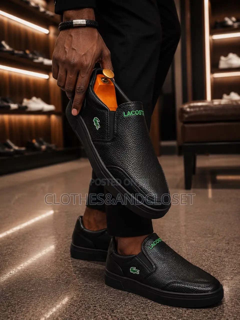 Black Lacoste Leather Slip-on Sneakers