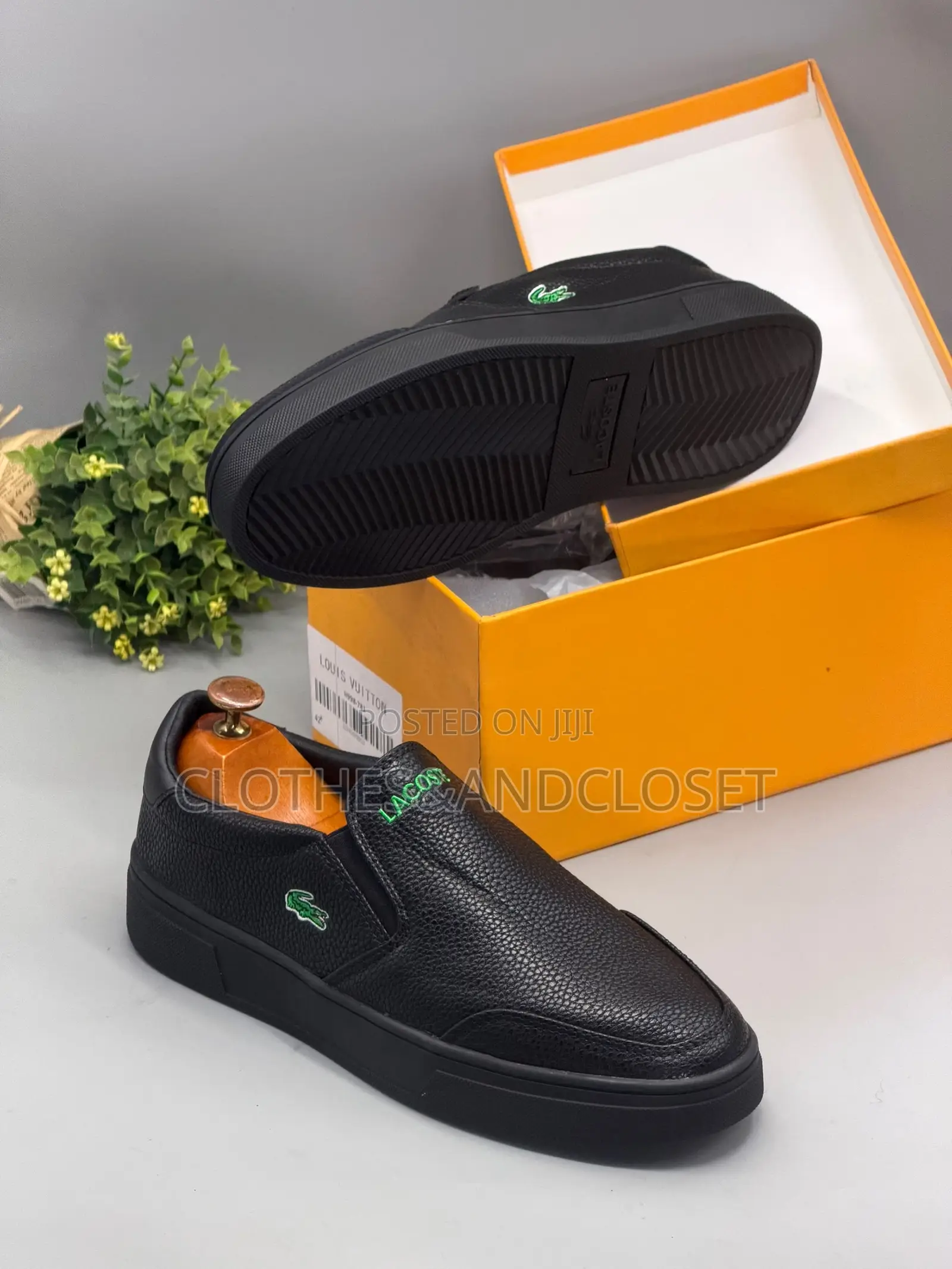 Black Lacoste Leather Slip-on Sneakers