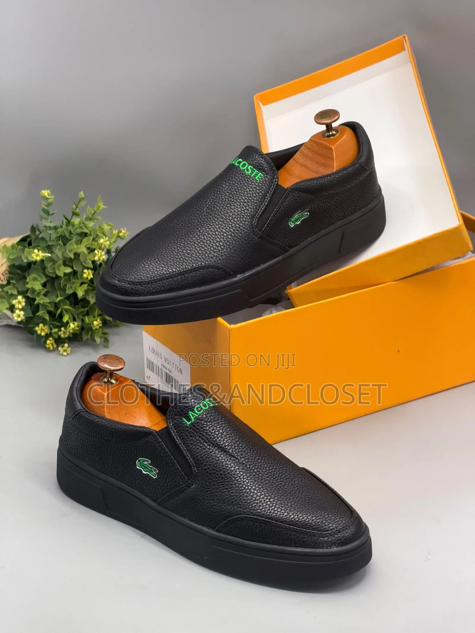Black Lacoste Leather Slip-on Sneakers
