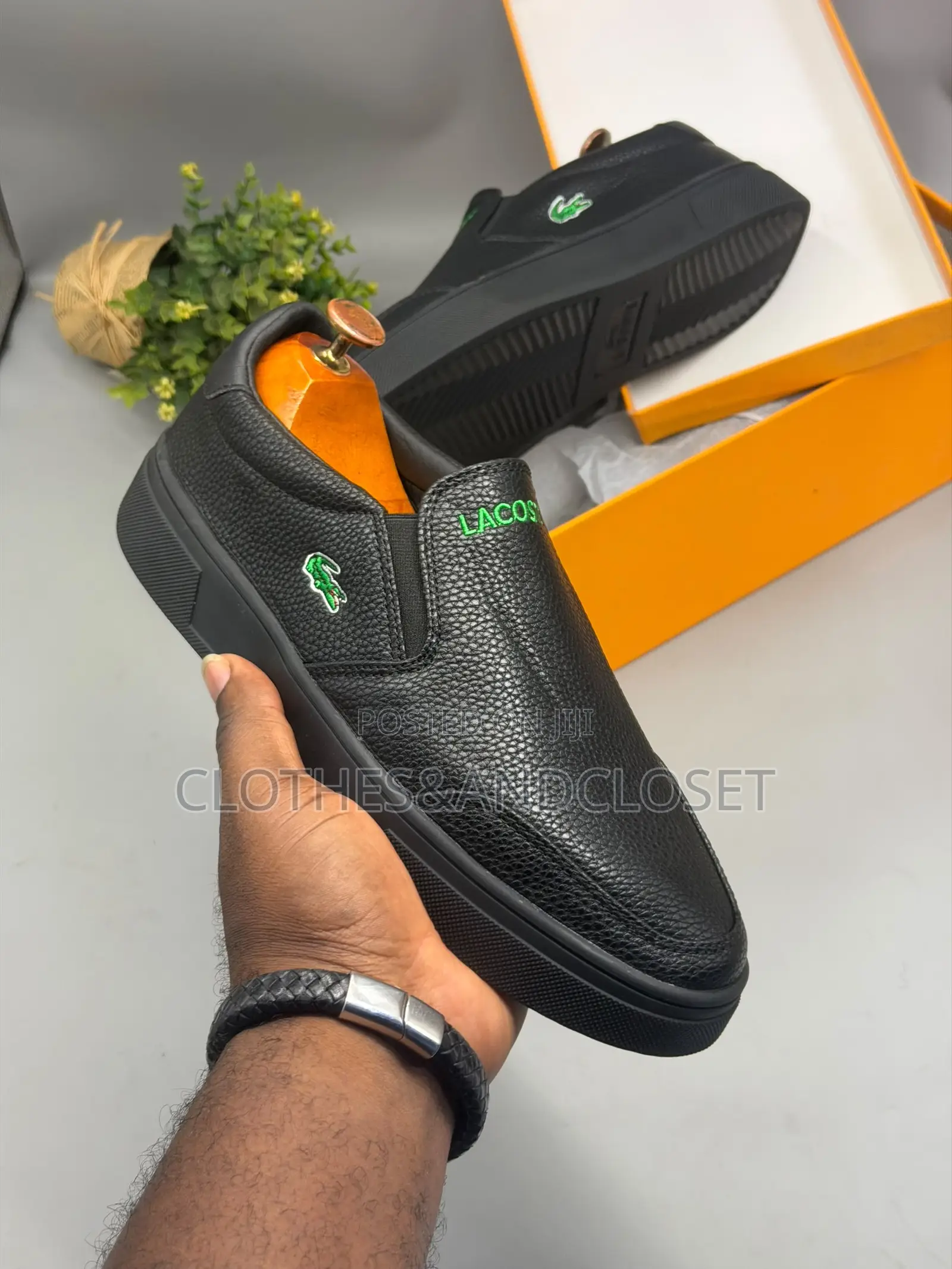 Black Lacoste Leather Slip-on Sneakers
