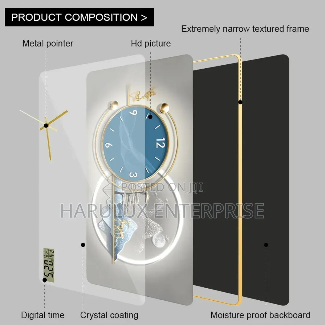 Modern Luxury LED Wall Clock With Digital Display– 60×30cm