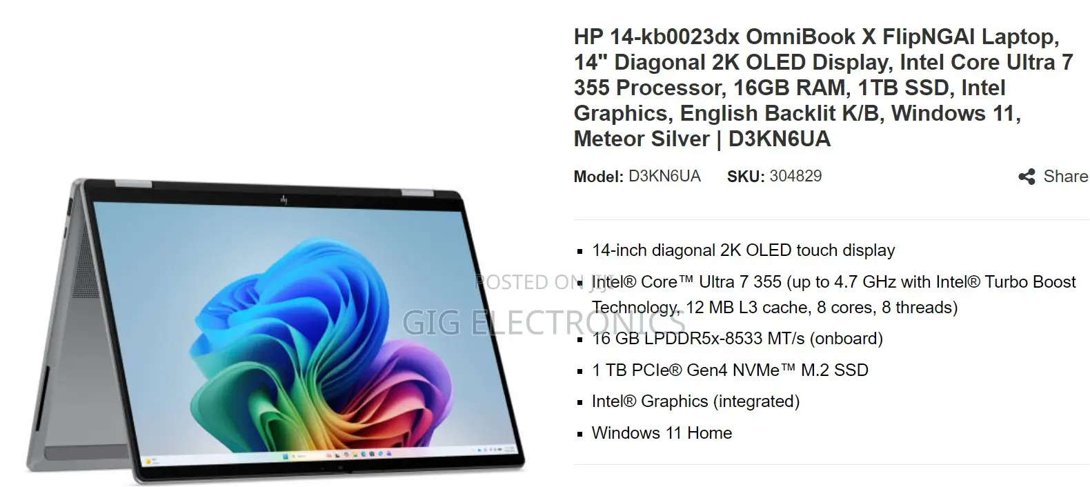 New Laptop HP OmniBook X Flip 14" 16GB Intel Core Ultra 7 SSD 1T