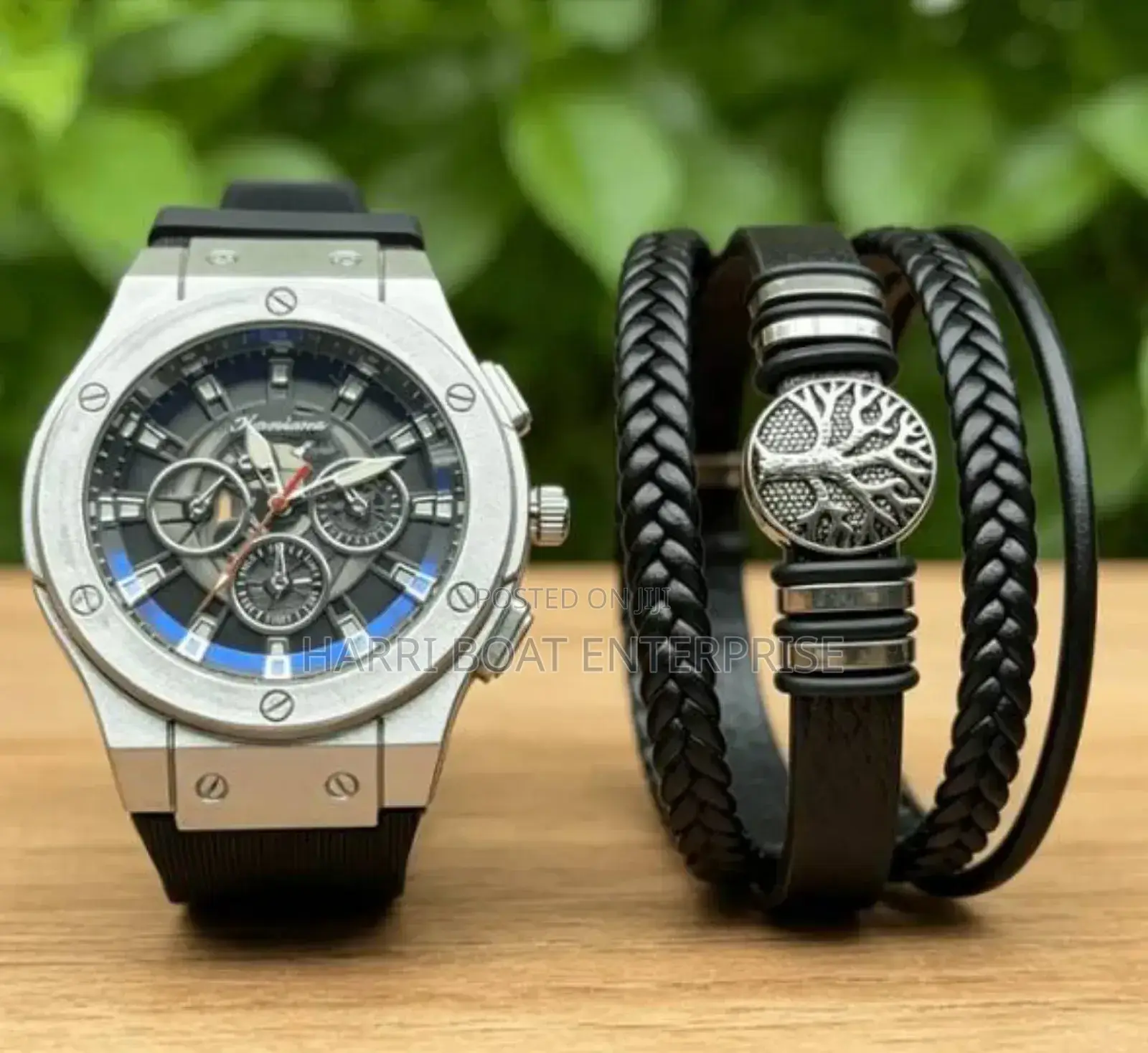 2pcs/Set Black. Three Eyes Men's Quartz Watch
