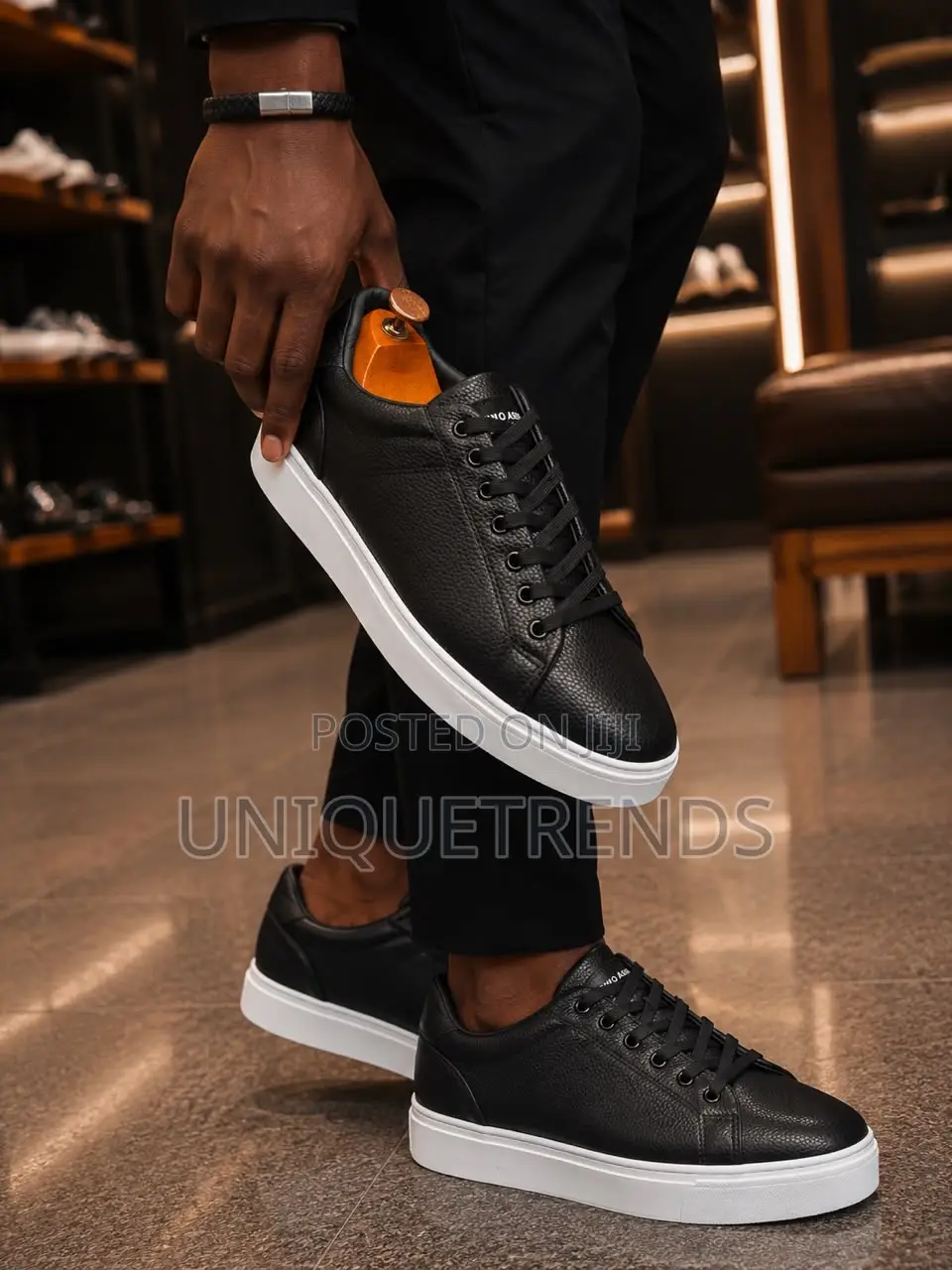 Quality POLO Leather Casual Sneakers (Black and White)