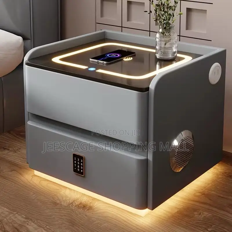 Smart Bedside Table Wireless Charging, Bluetooth Speaker Digital Lock