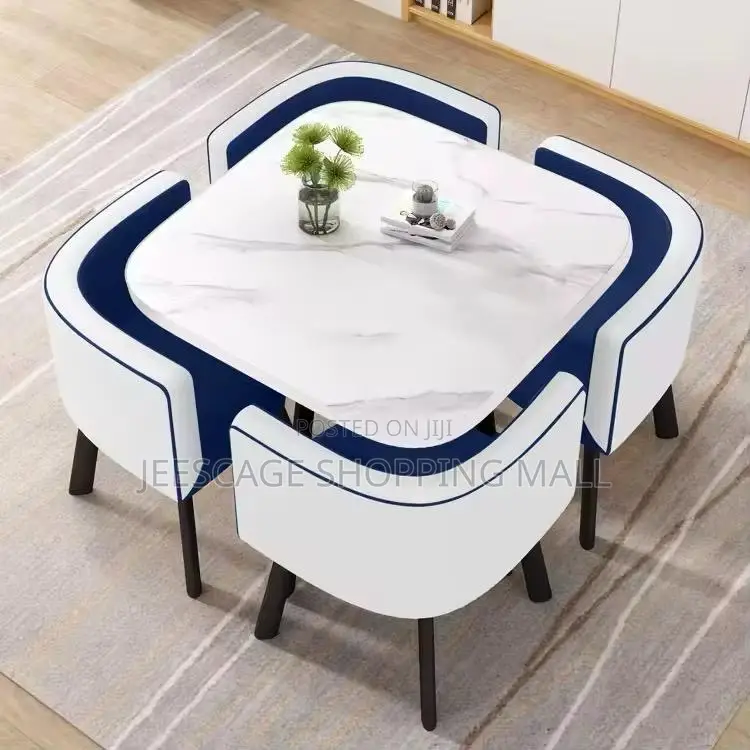 Compact 4-Seater Dining Set With Marble-Look Table and Nesting Chairs