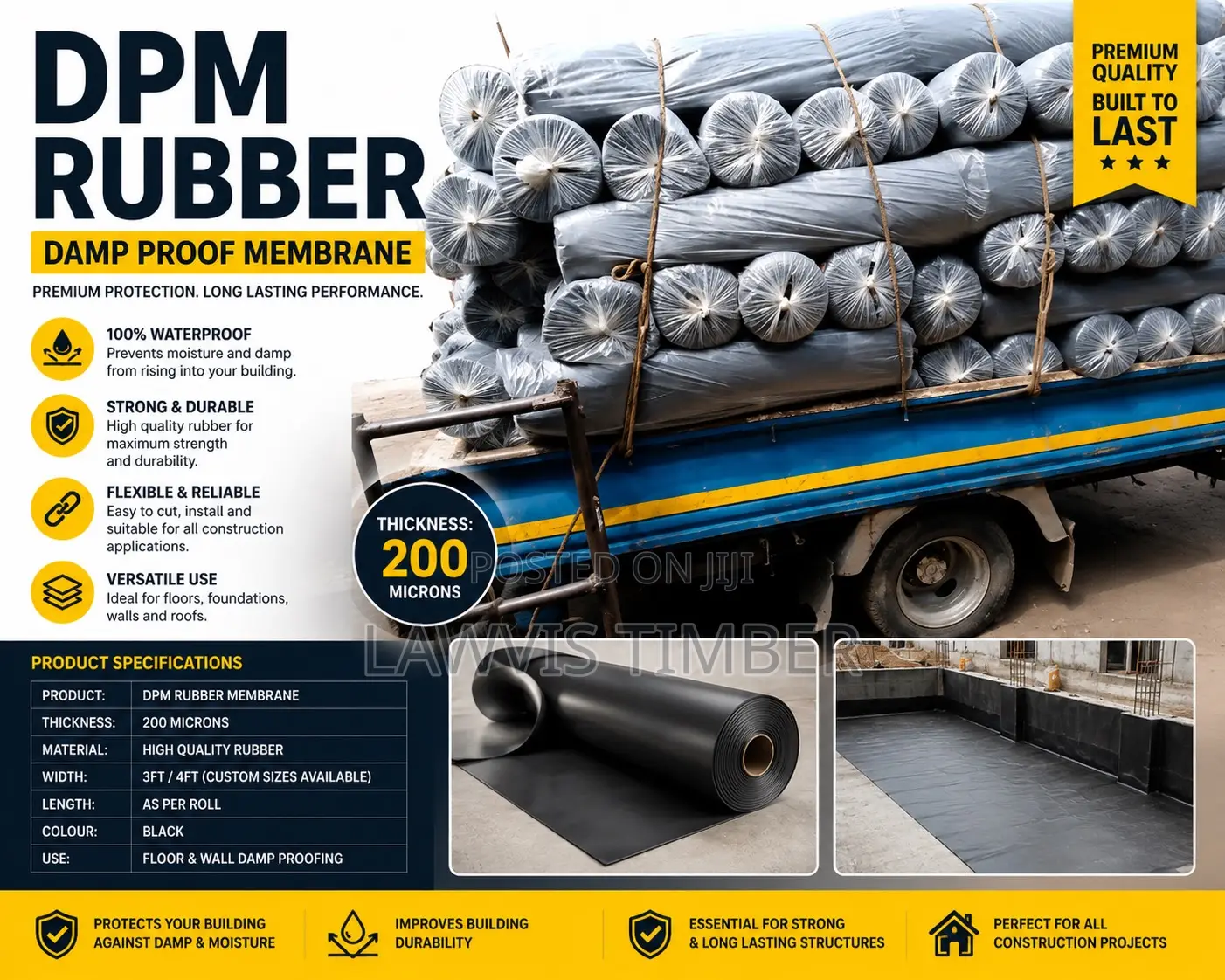 200 Microns DPM Rubber | Damp Proof Membrane Roll | LVD