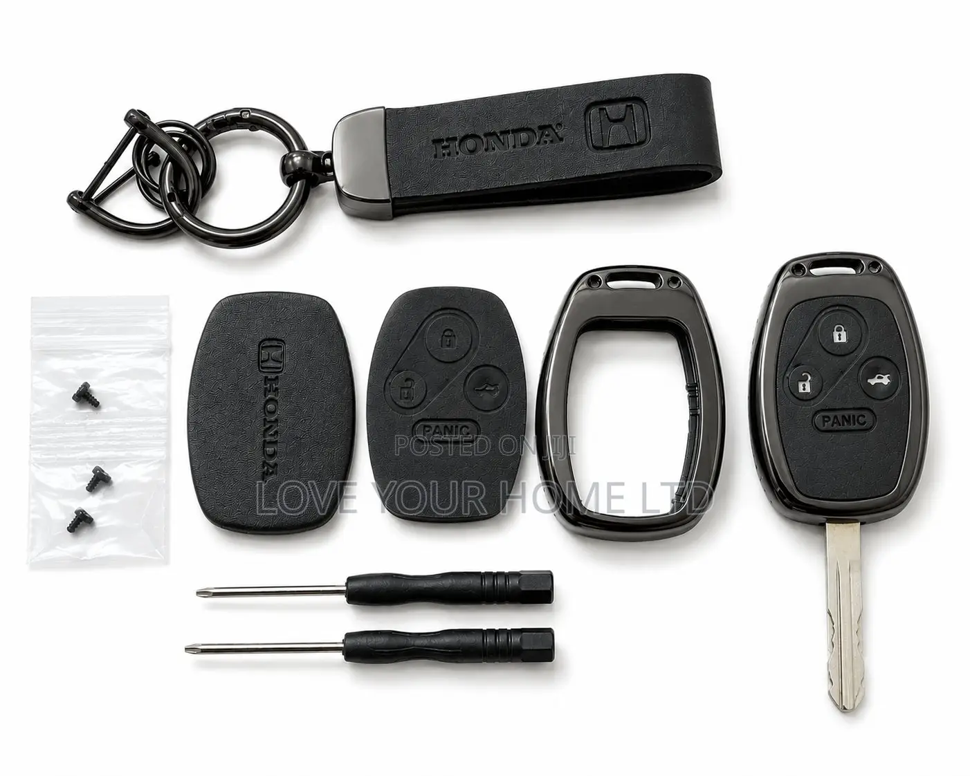 Honda Smart Key Cover Case 3 Button + Leather Keychain Strap Kit