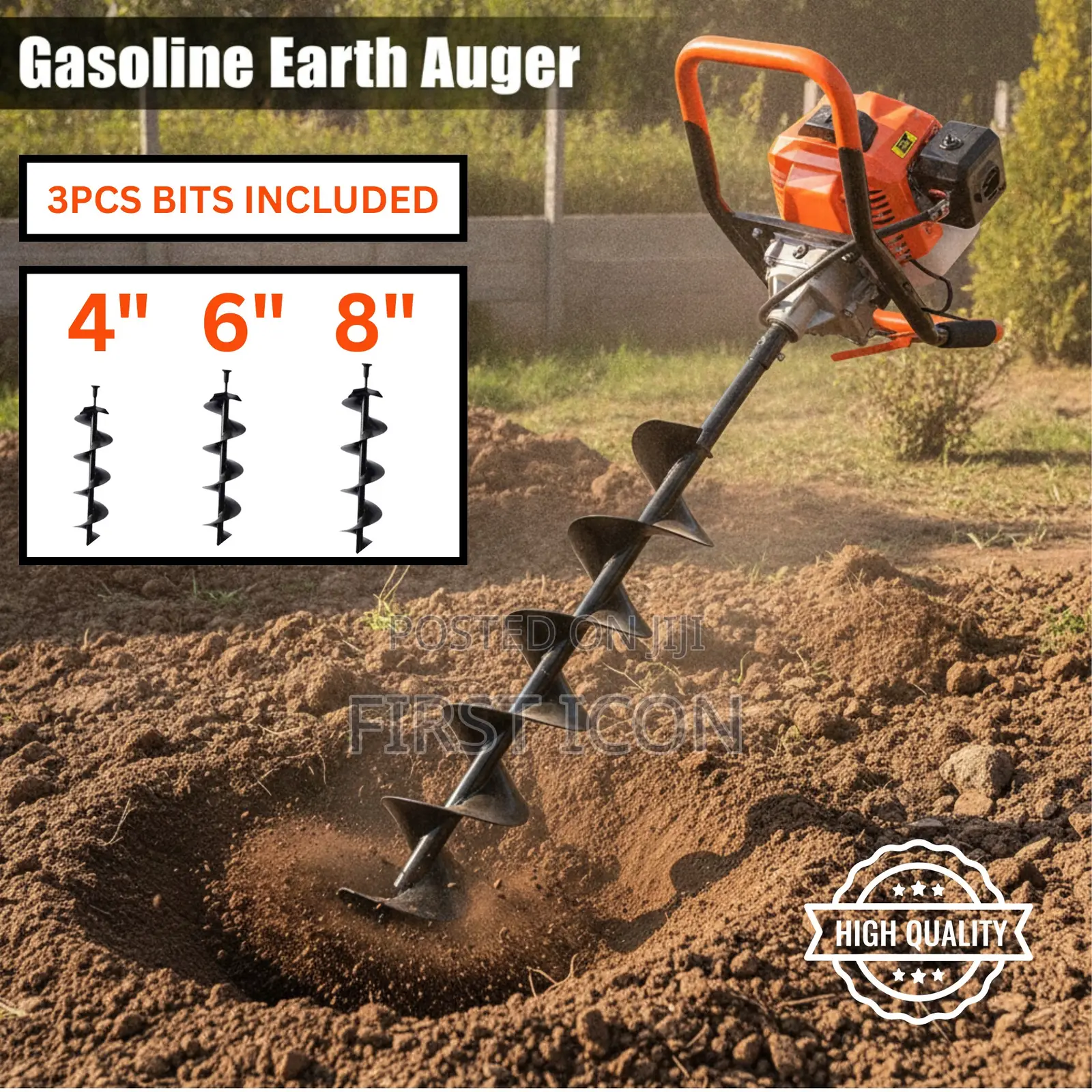 3 Bits Set Gasoline Earth Auger Drill - 52cc