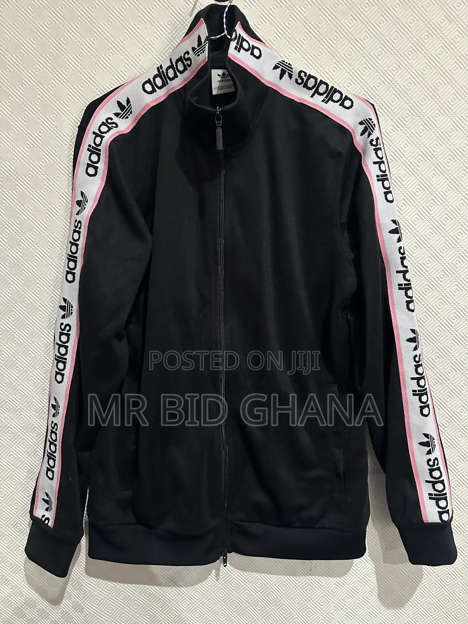 Black Adidas Originals Track Jacket With Pink Logo Tape