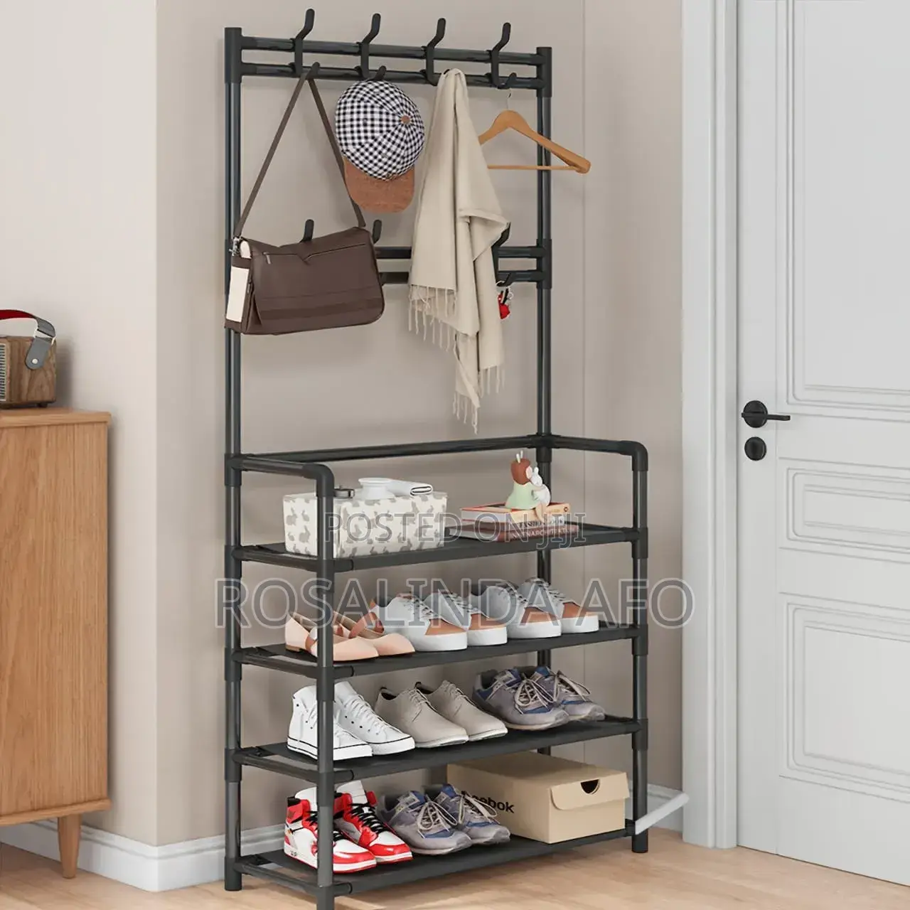 Shoe Rack Plus Hat and Bag Hooks