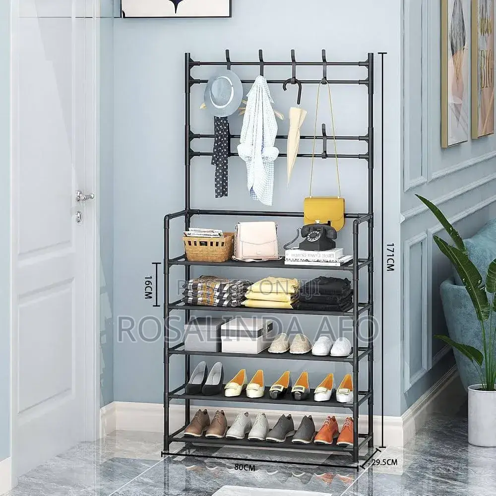 Shoe Rack Plus Hat and Bag Hooks