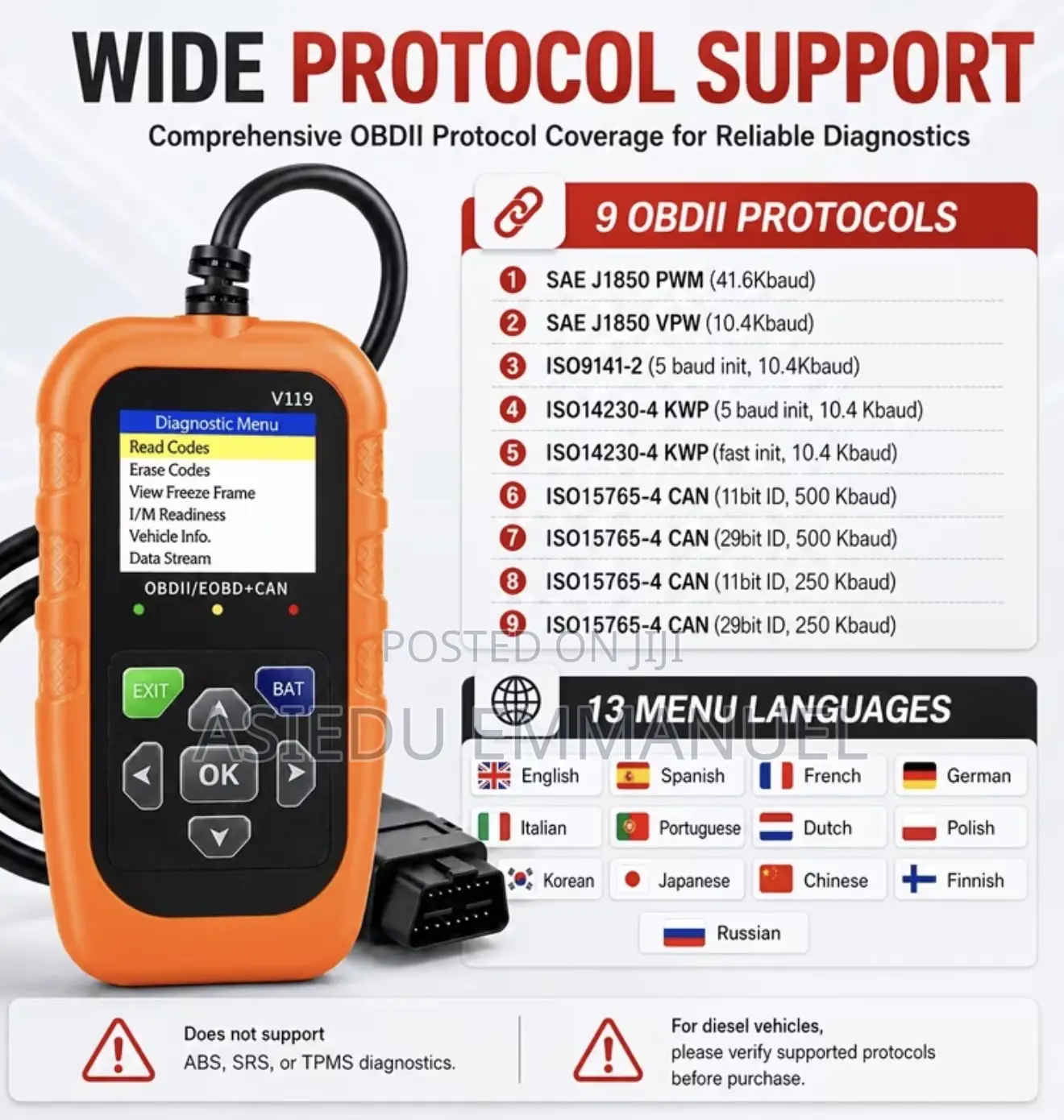 V119 Code Professional OBD2 Car Diagnostic Scanner