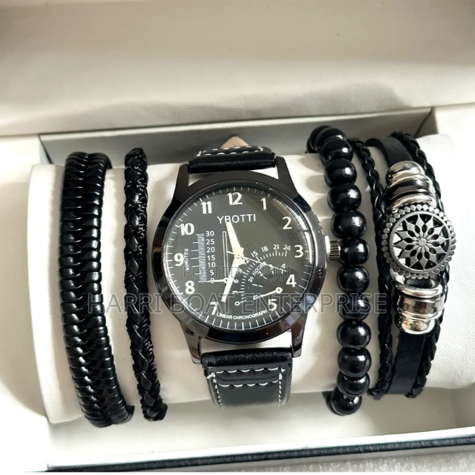 Luxury Black Men Watch Set. Fashionable Casual Men Quartz + Bracelets