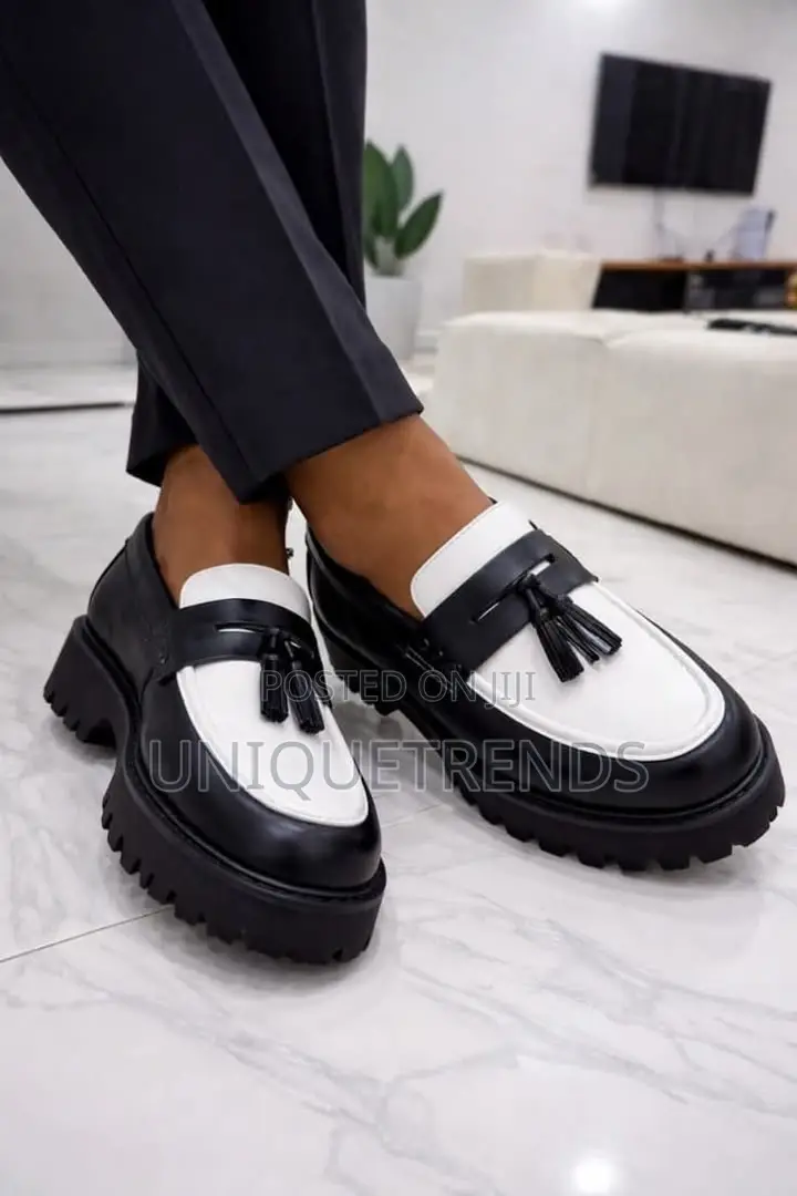 Original ZARA Black and White Chunky Leather Loafers